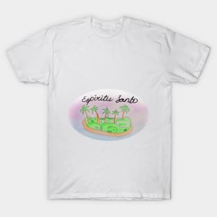 Espiritu Santo watercolor Island travel, beach, sea and palm trees. Holidays and vacation, summer and relaxation T-Shirt